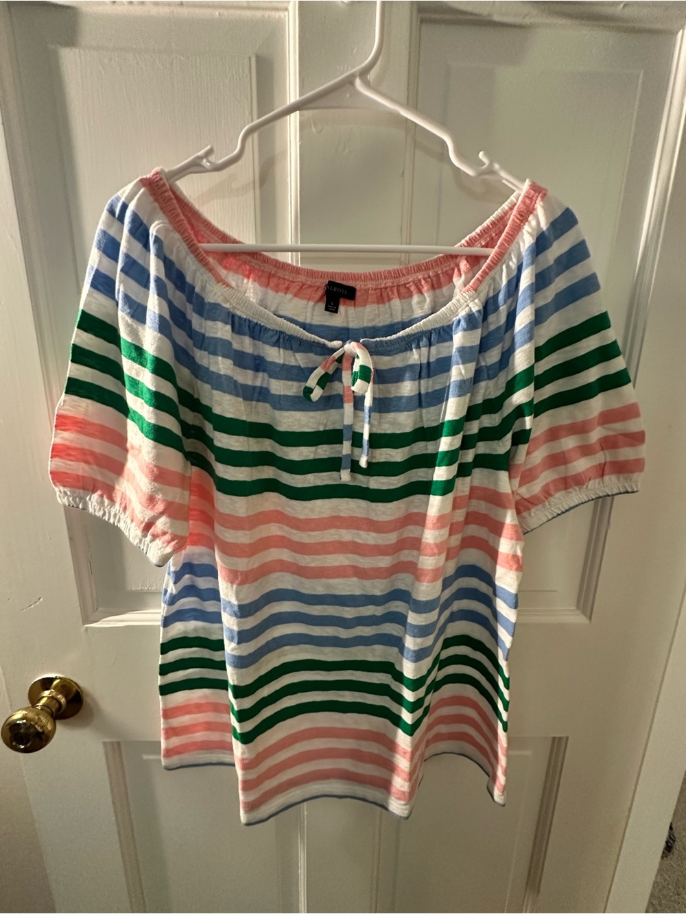 Talbots Striped Tie-Front Top in Pink, Blue & Green
